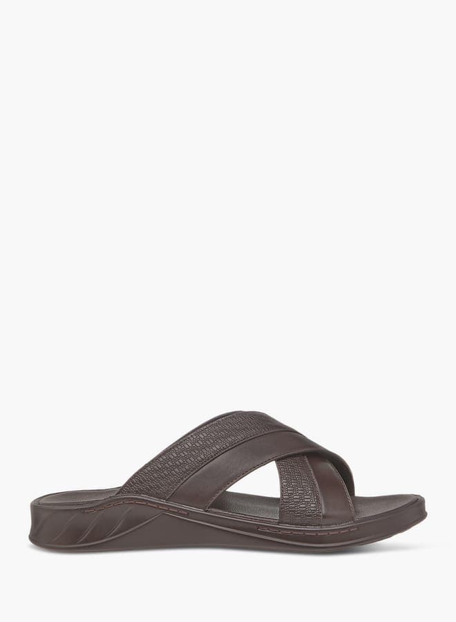 Luxurious 220 7Brown Textured Men's Arabian Slip-On Sandals - Image 1