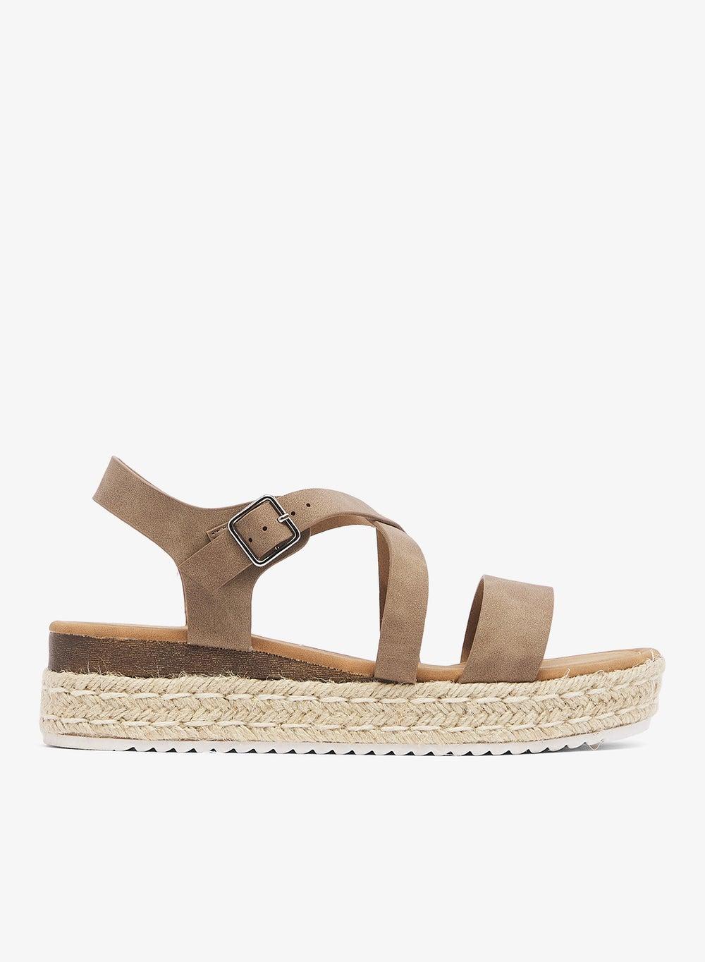 Taupe Elegance F12094Mo1 - Low Wedged Flatform Sandals - Image 1