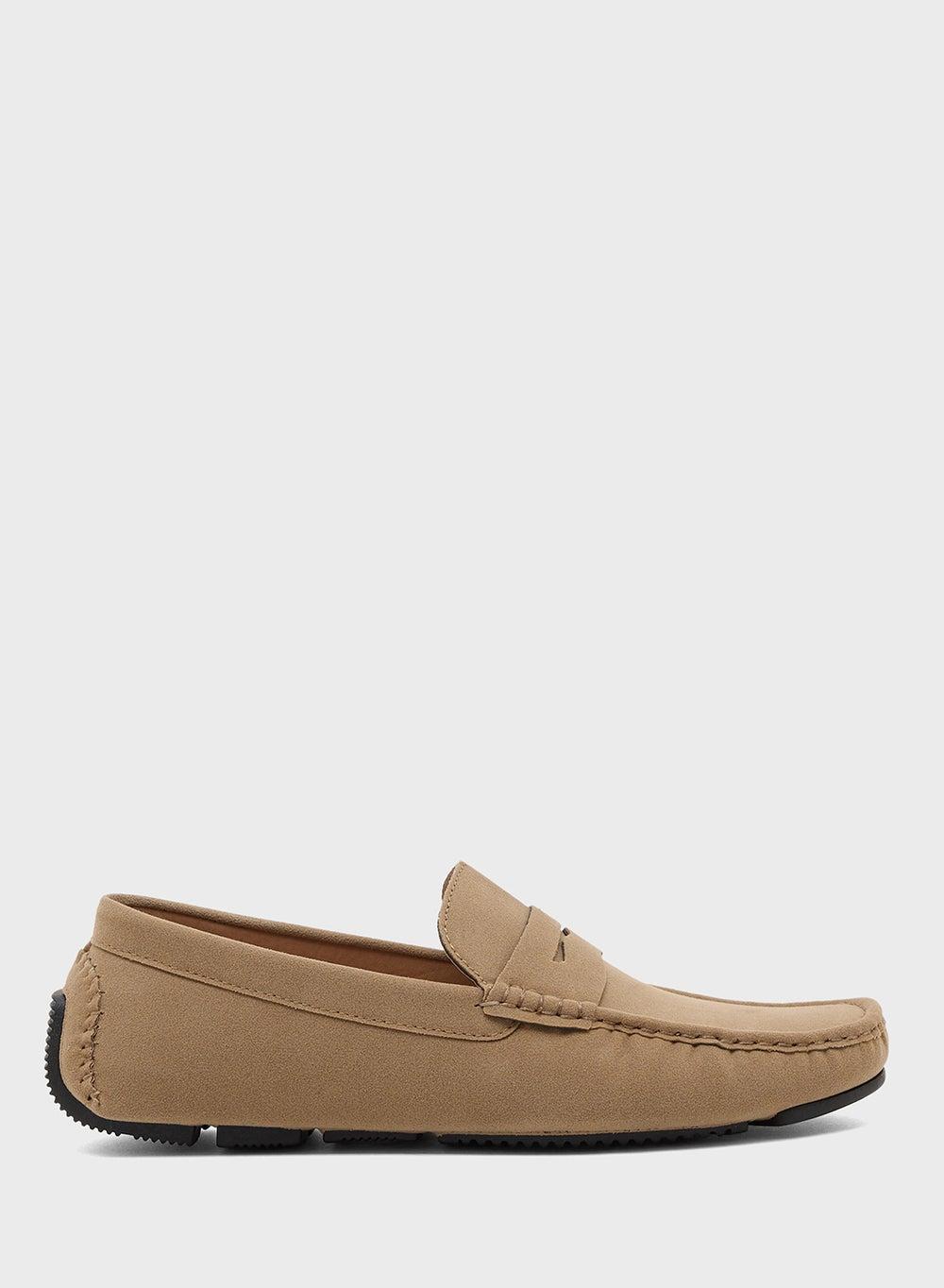 HS 004 Luxe Brown Faux Suede Slip-On Loafers - Image 1