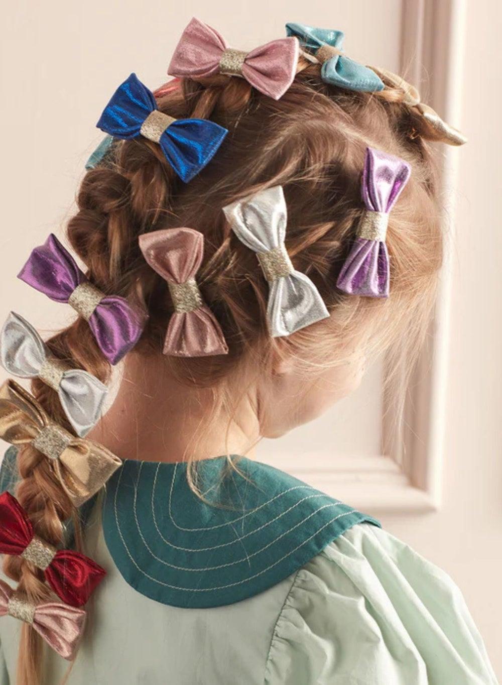 Glittering Lurex Hair Bows - Pack of 8, Vibrant Shades - Image 1