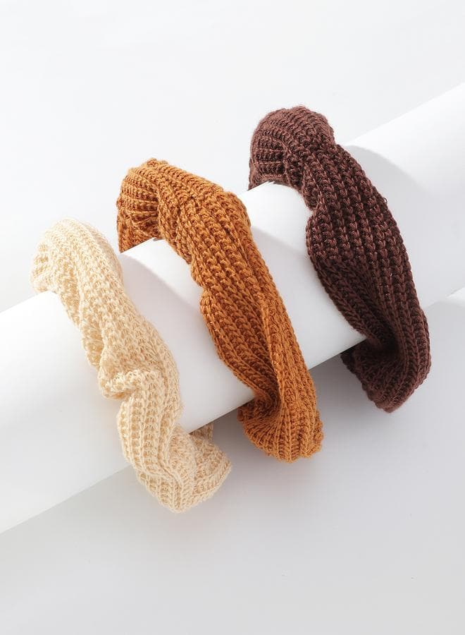 Take Two Set of 3 - Elegant Multicolored Knitted Hair Ties - Image 1