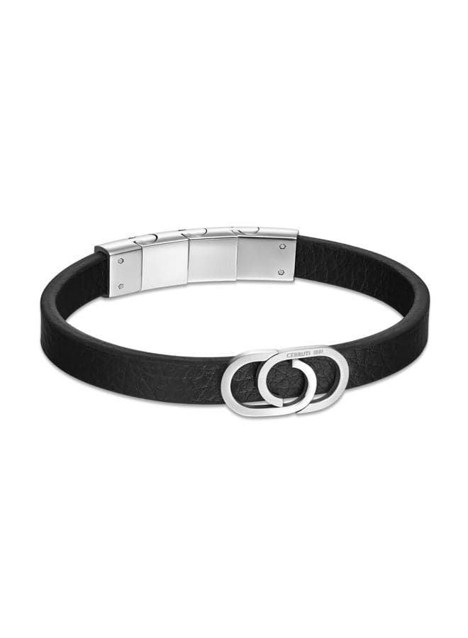 CERRUTI 1881 Bruno Black Leather Men's Bracelet - Sleek & Stylish - Image 1