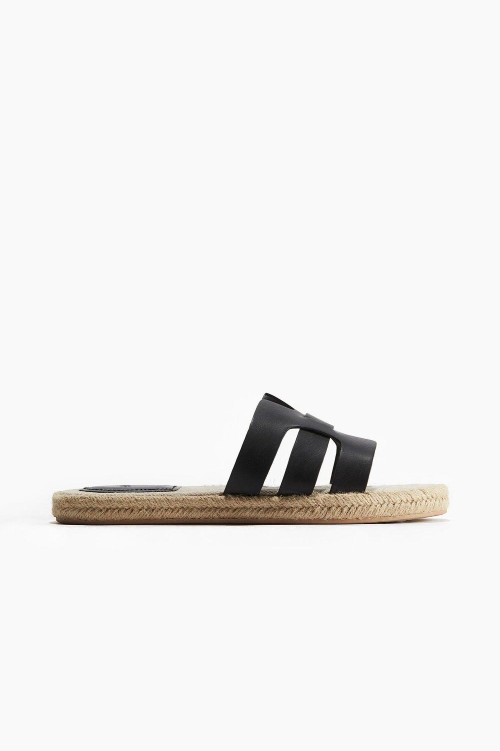 Chic Almond Toe Black Espadrille Sandals with Braided Trim - Image 1