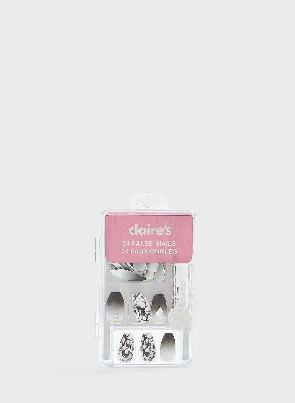 Ombre Marble Bling Coffin Nail Set - Gray 24 Pack - Image 1