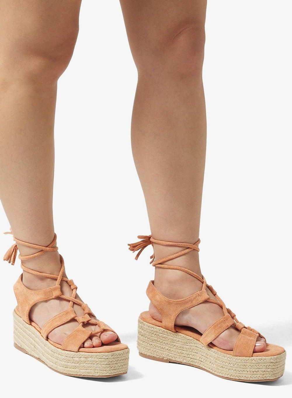 Beige Fw8201 Casual Espadrille Lace-Up Wedge Sandals - Image 1