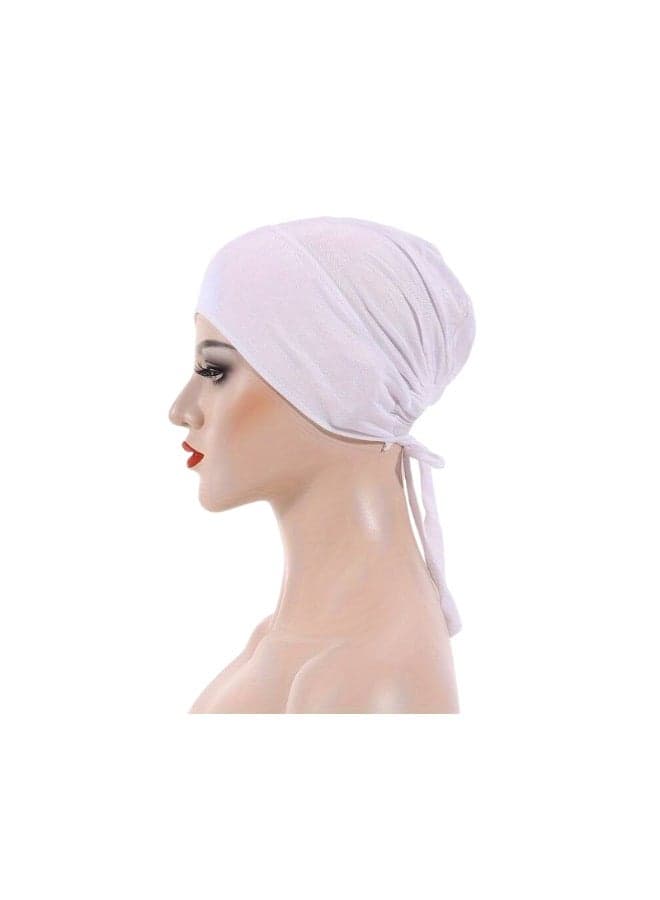 Satin-Lined Comfort Hijab Inner Cap - White - Image 1