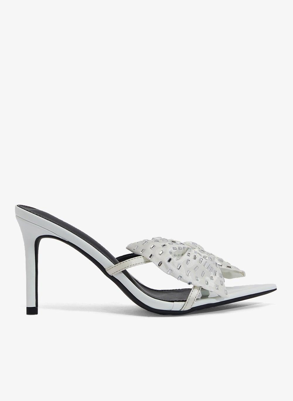 Xz256026 White Rhinestone Bow High Heel Sandals - Image 1