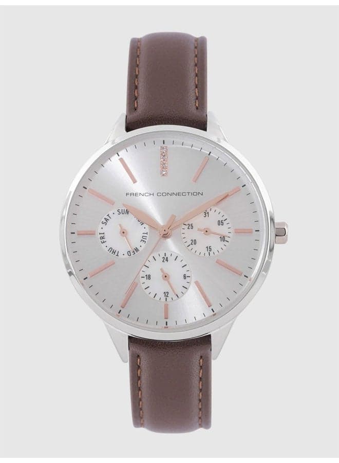French Connection Elegance Chronograph, Brown Leather Strap - Image 1