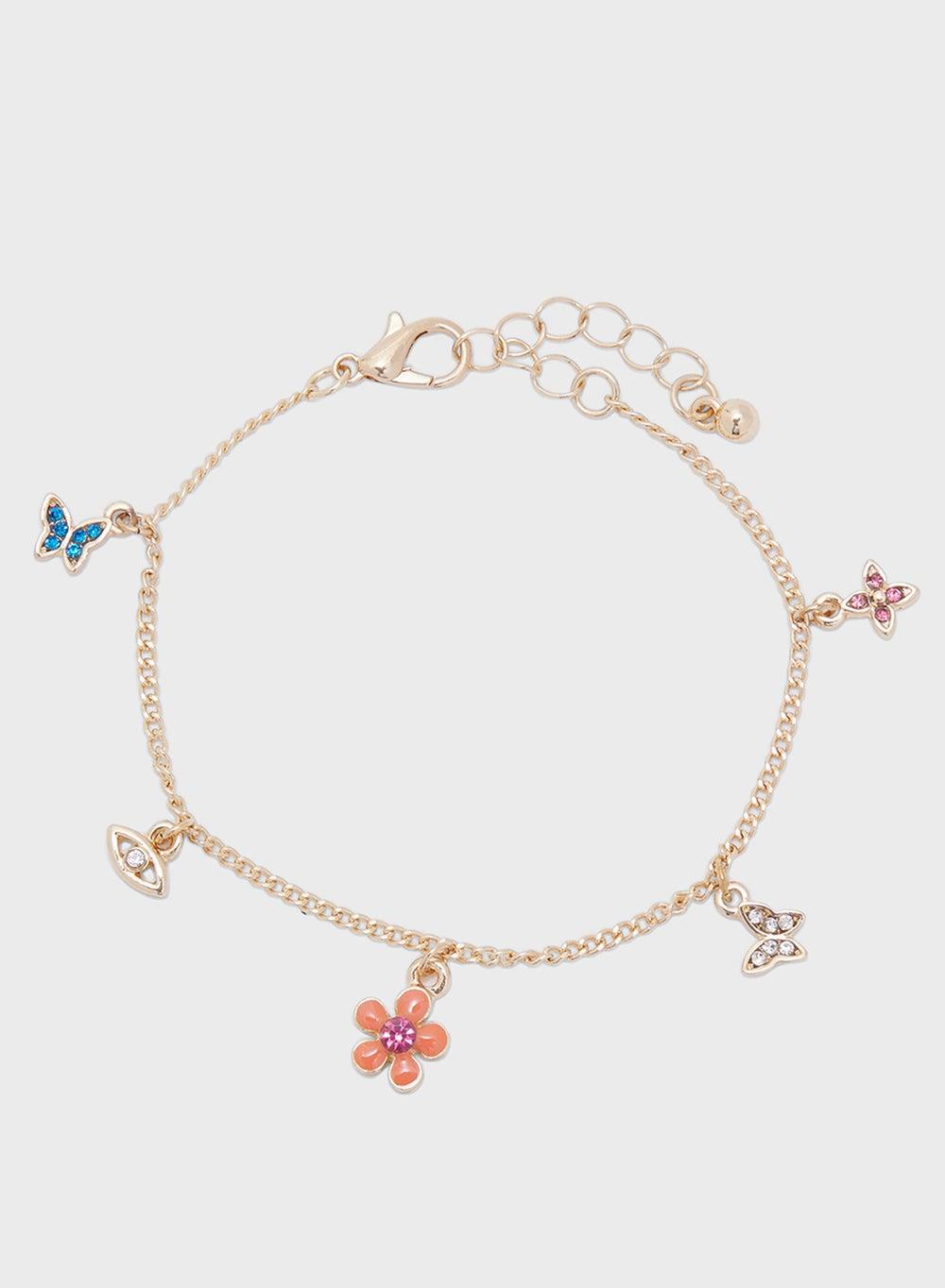 Ginger Floral Butterfly Charm Stainless Steel Bracelet - Image 1