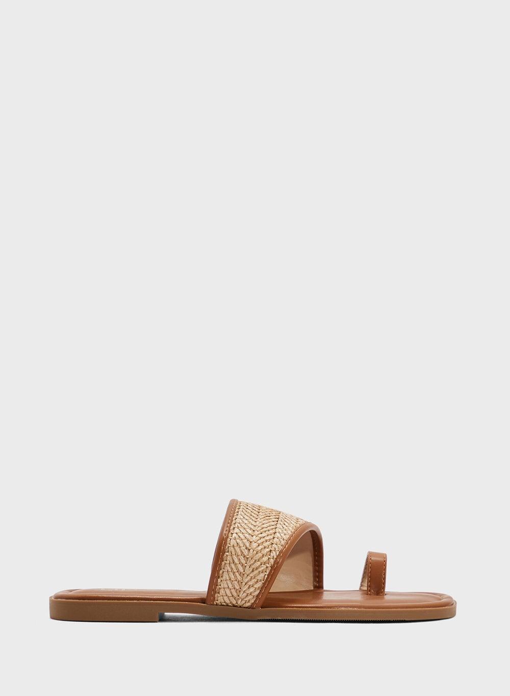 X2503 238 Raffia Elegance: Brown Flat Sandals - Image 1
