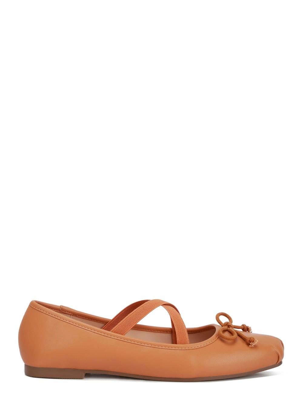 Sh4769R Tan Elegance: Recycled Chic Faux Leather Ballet Flats - Image 1