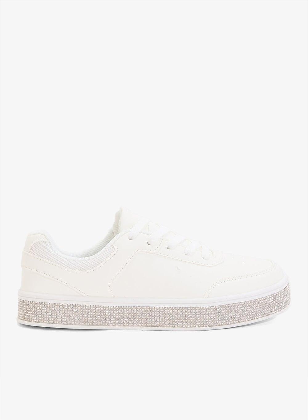 Elegant Ts306171B White Lace-Up Low-Top Sneakers - Image 1