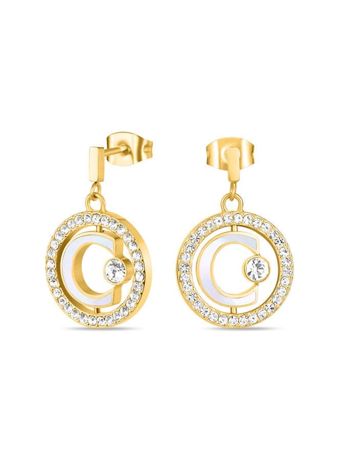 CERRUTI 1881 Gold Iconic 'C' Logo Earrings with Crystal & Pearl Accents - Image 1