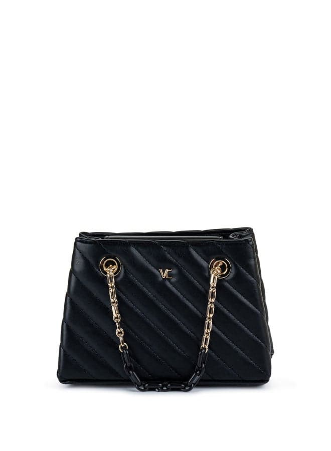 Vincci Elegance: Black Quilted Shoulder Bag with Chain Detail - Image 1
