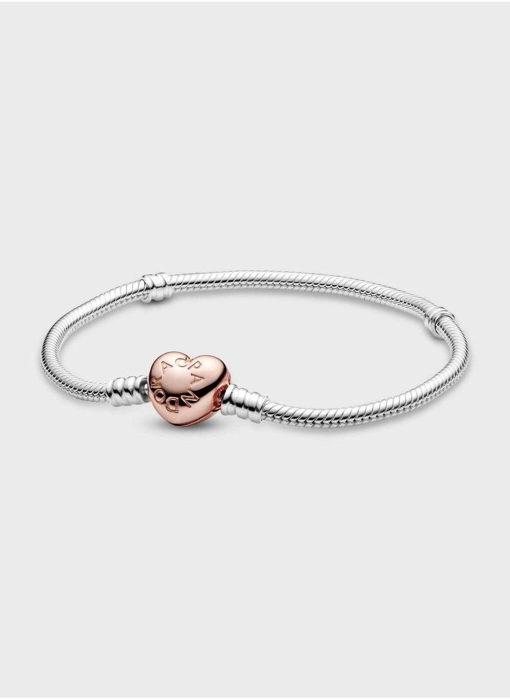 PANDORA Moments Rose Gold Heart & Silver Chain Bracelet - Image 1