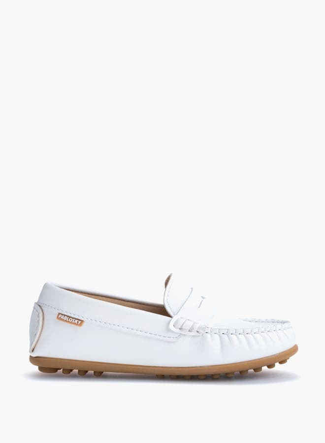 Boys' 127700White Cutwork Detail Moccasins for School - Image 1