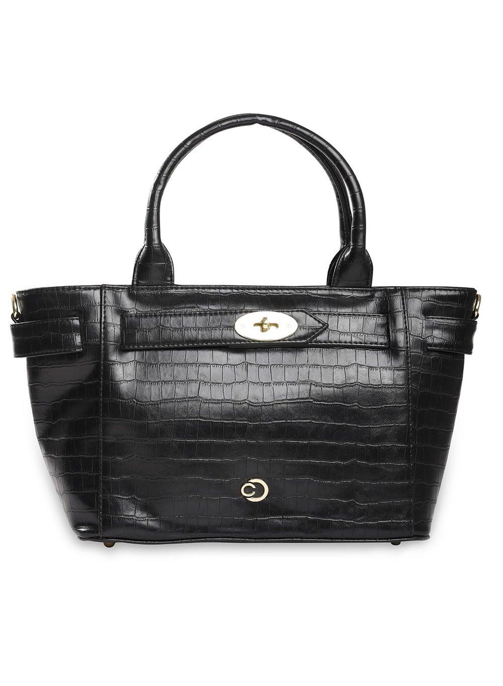 CAPRESE Treza Croco Medium Satchel - Elegance in Black - Image 1