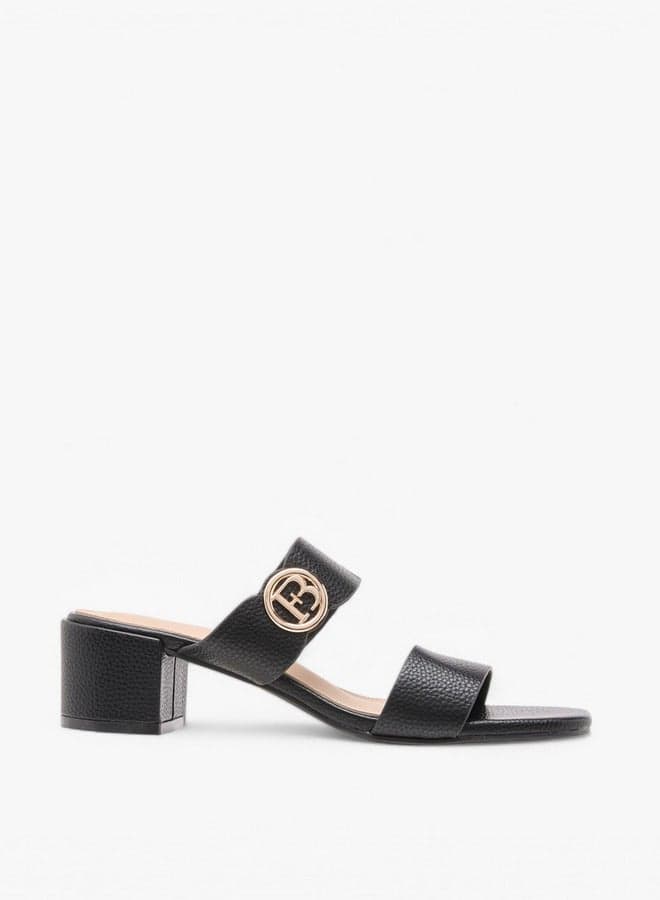 Elegant Monogram Women's Black Blocked Heel Sandals RJLJ177-1 - Image 1
