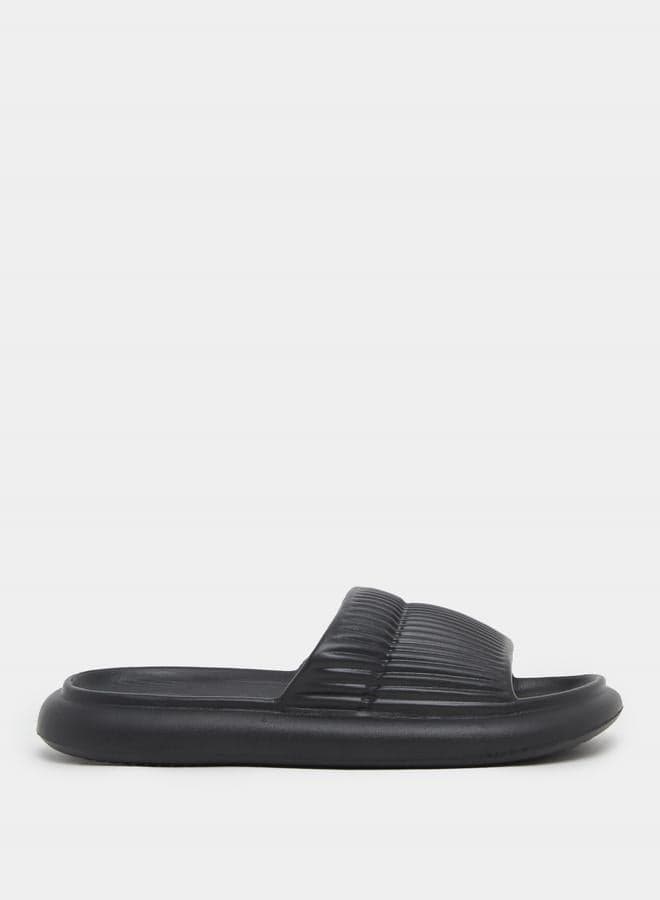 7011911601Black Luxe Textured Men's Slides - Image 1