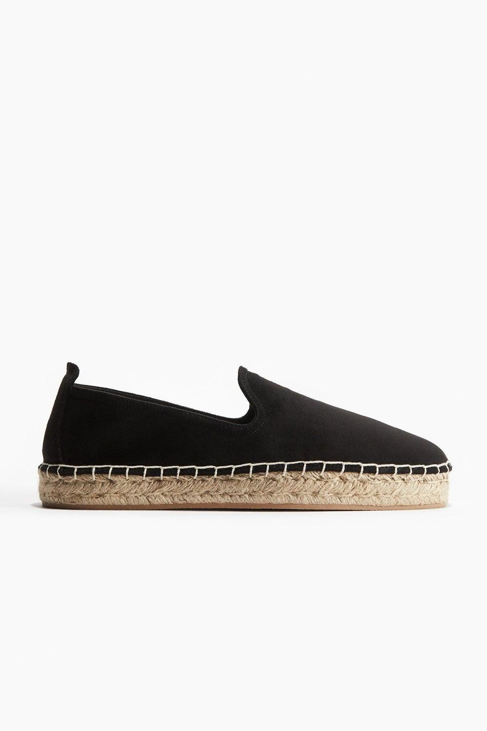 Black Dark Canvas Espadrilles with Braided Jute Detail - Image 1