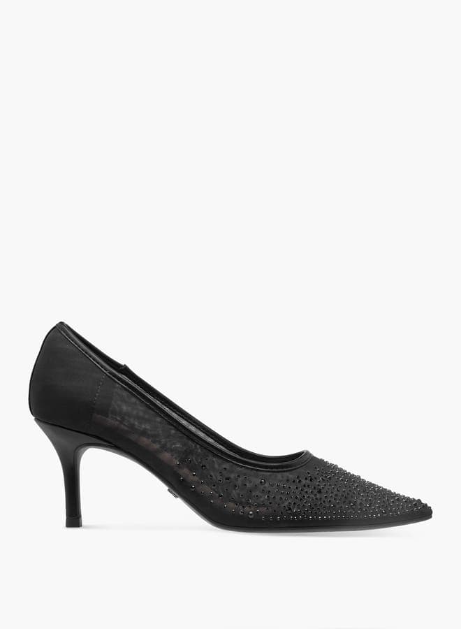 J10020 005Black Luxury Embellished Pointed-Toe Stiletto Pumps - Image 1