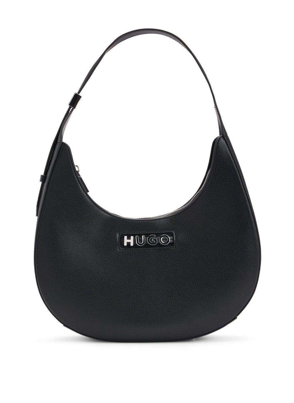 HUGO Elegant Faux-Leather Hobo Bag with Metallic Logo - Image 1