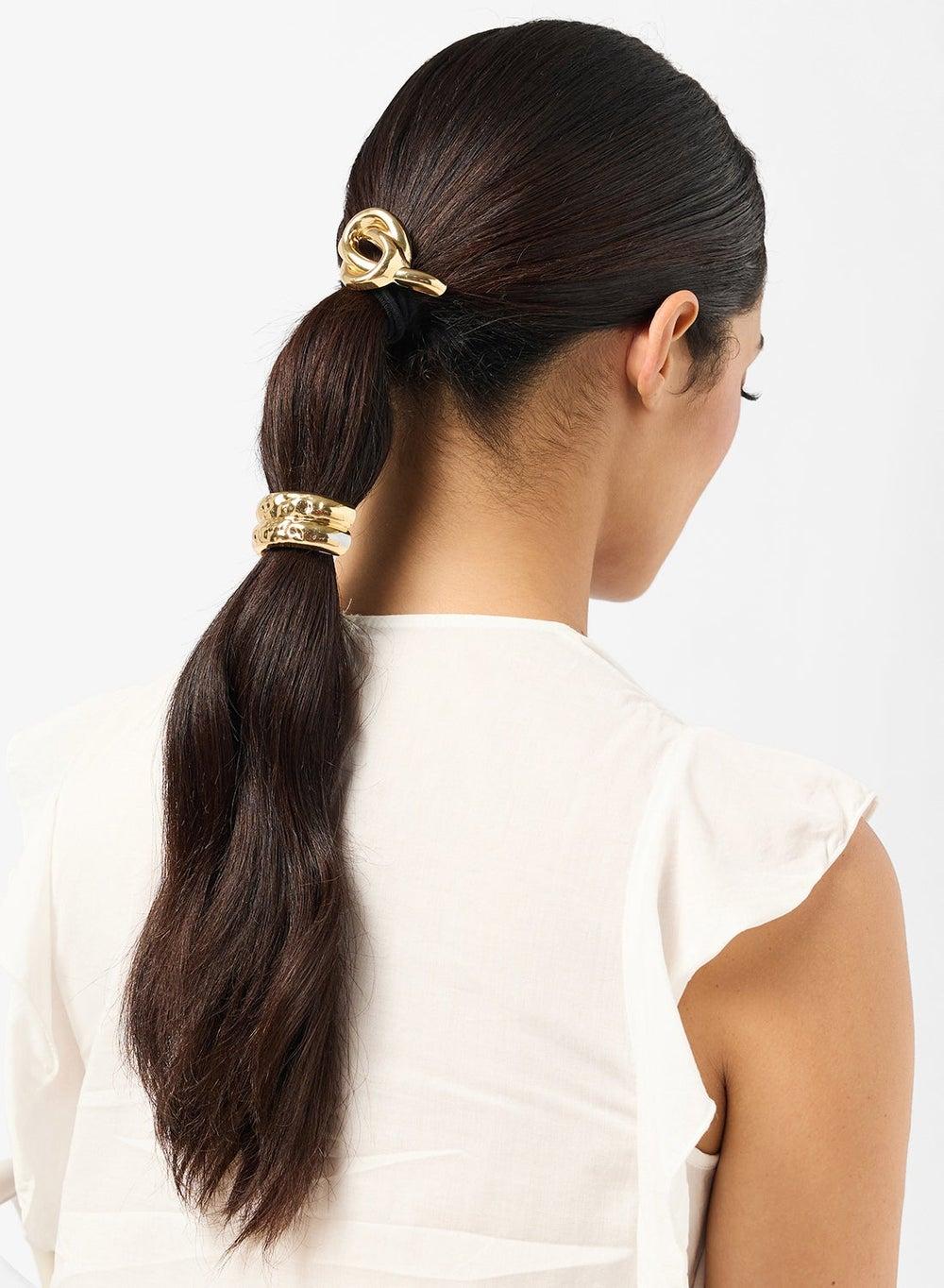 Elegant Gold Metal Hair Tie Duo - Ti2062 - Image 1