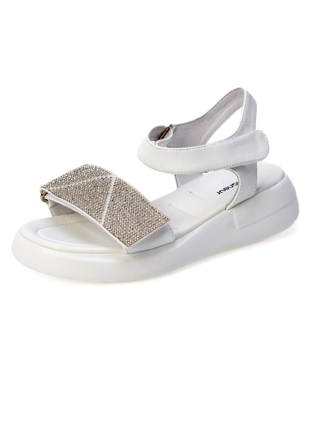 Flaneur Chic White Leather Platform Sandals with Ankle Strap - Image 1
