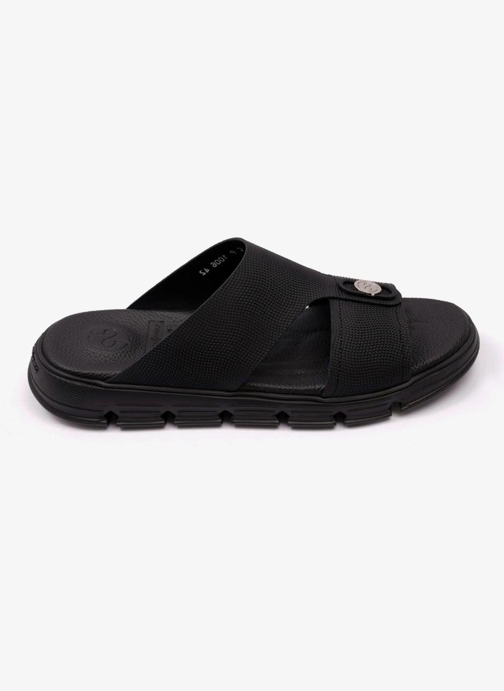 Embossed Elegance: Italian Outsole Leather Men's Sandals - Black - Image 1