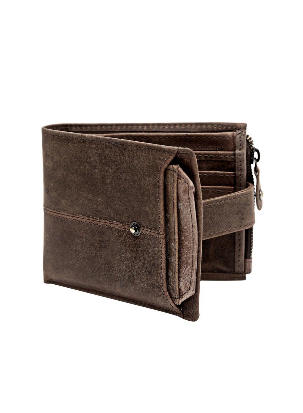 TEAKWOOD Brown RFID-Protected Wallet with Zipper Coin Pocket - Image 1