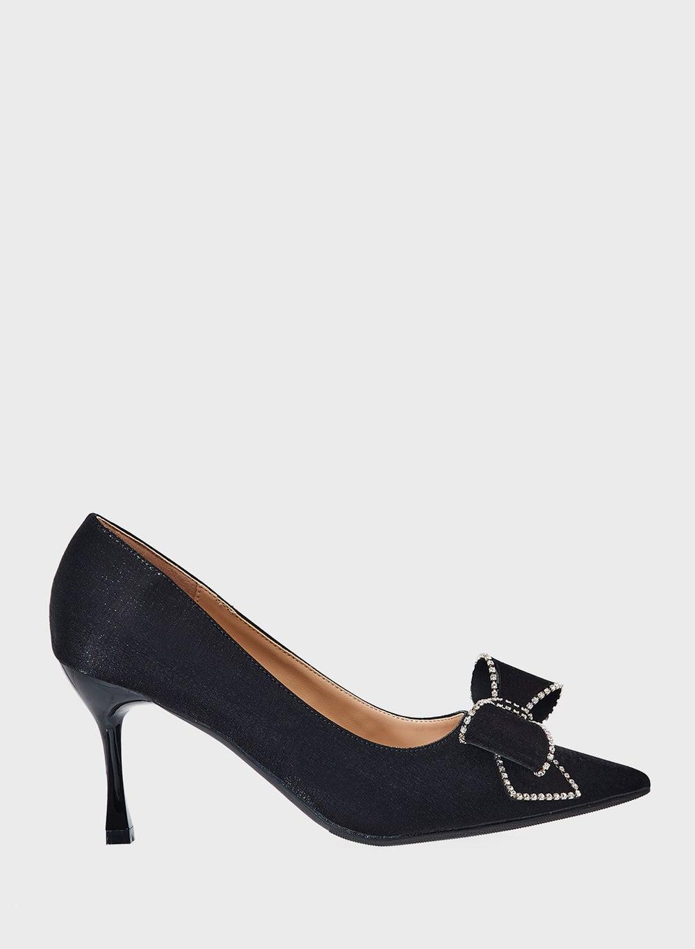 Elegant Black Heeled Pump With Bow V075 - Image 1