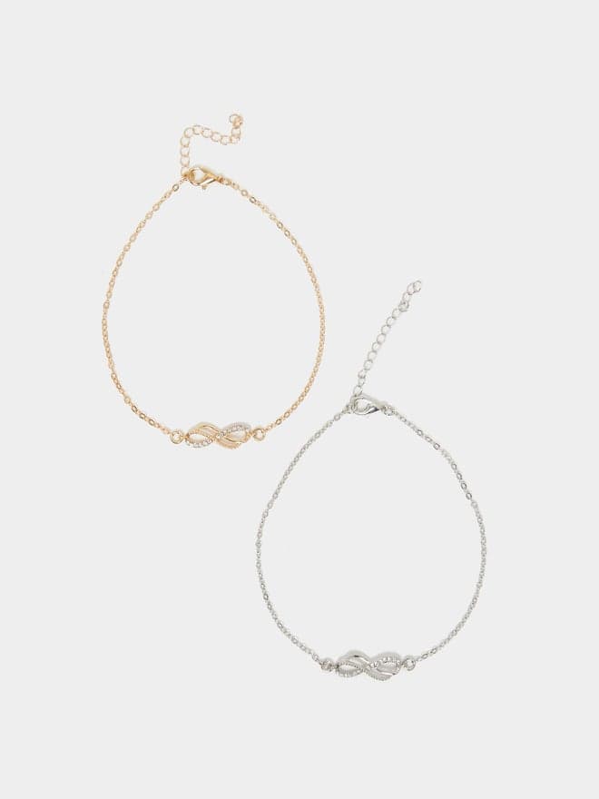 Styli Embellished Bow Accent Anklet Duo for Women - Image 1