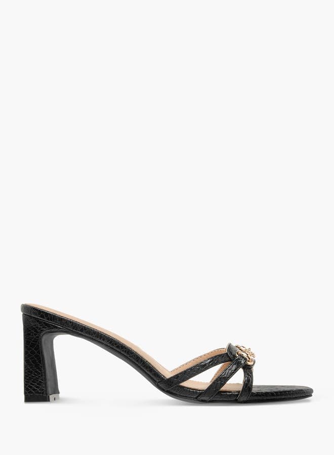 Elegant Onyx Block Heel Sandals with Logo Charm – 24H1158 - Image 1
