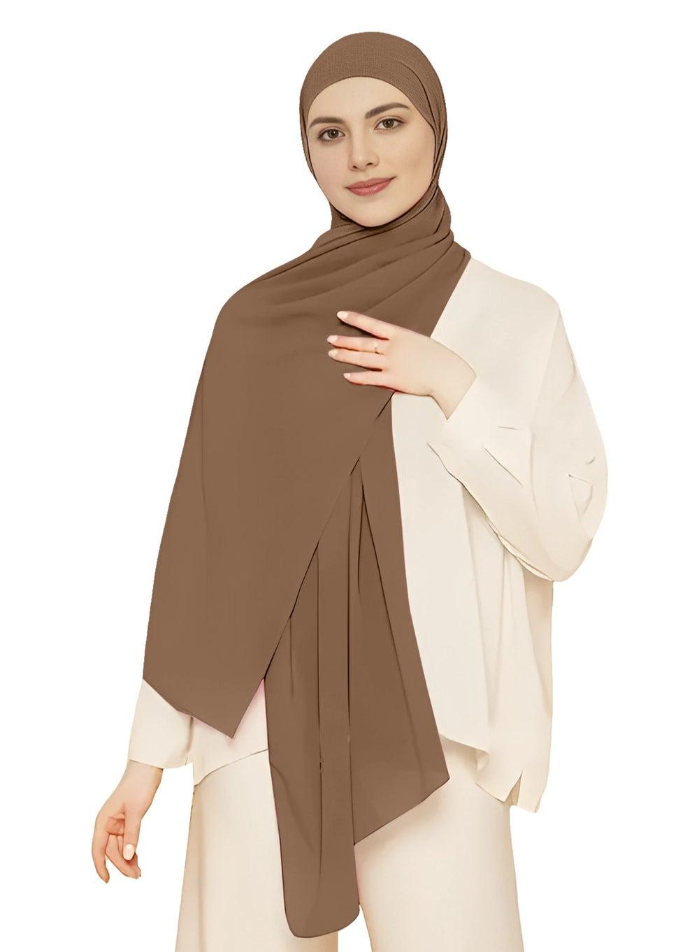 Elegant NUKHBAA Chiffon Hijab H11 - Deep Brown - Image 1