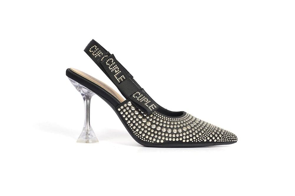 Elegant Mid Heel Slingback Mules with Gold Embellishments - Image 1