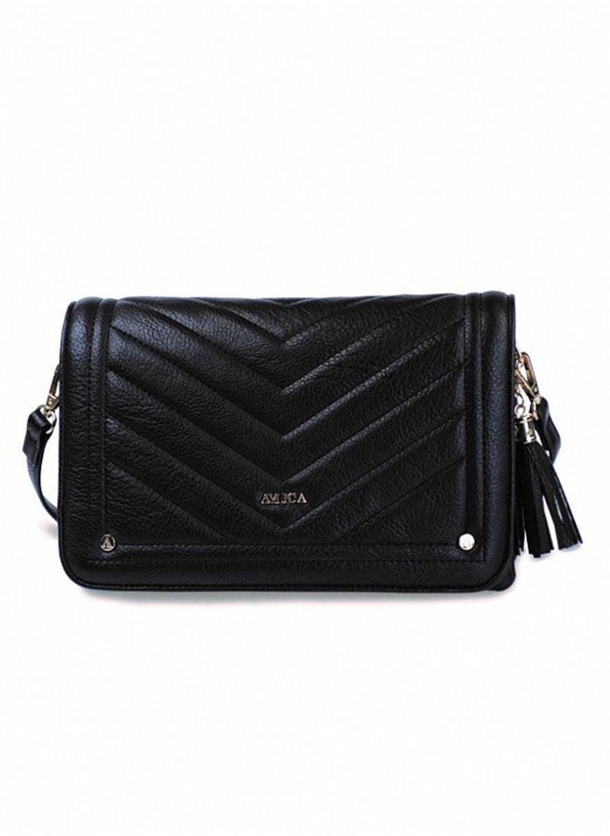 AMICA Camila Black Quilted Vegan Leather Crossbody Bag - Image 1