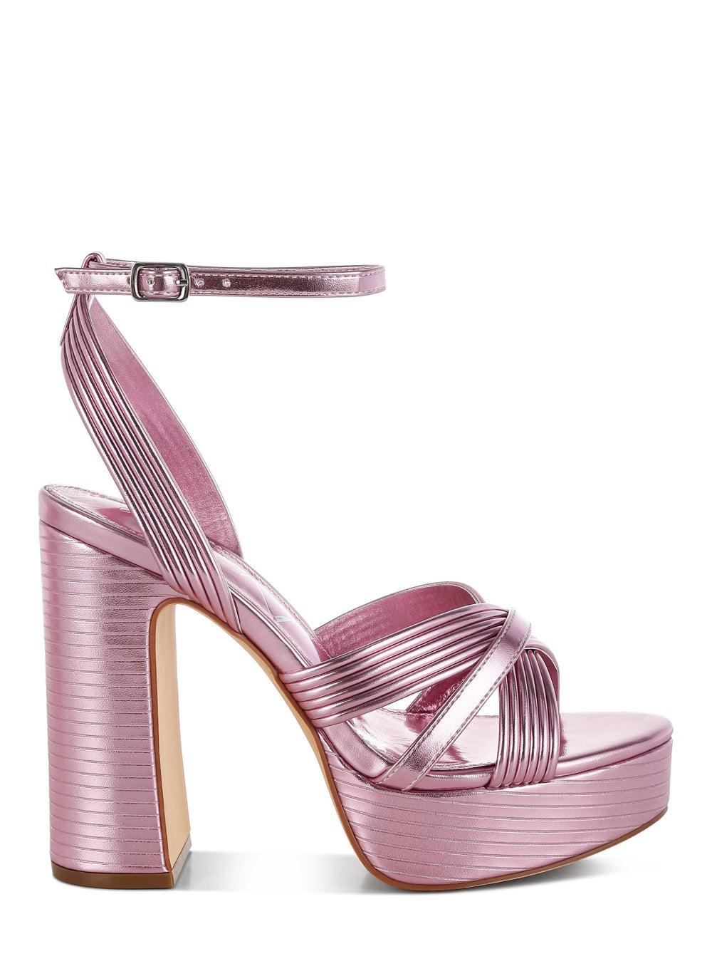 Sh5380 Pink Metallic Ankle Strap Heel Sandals - Image 1