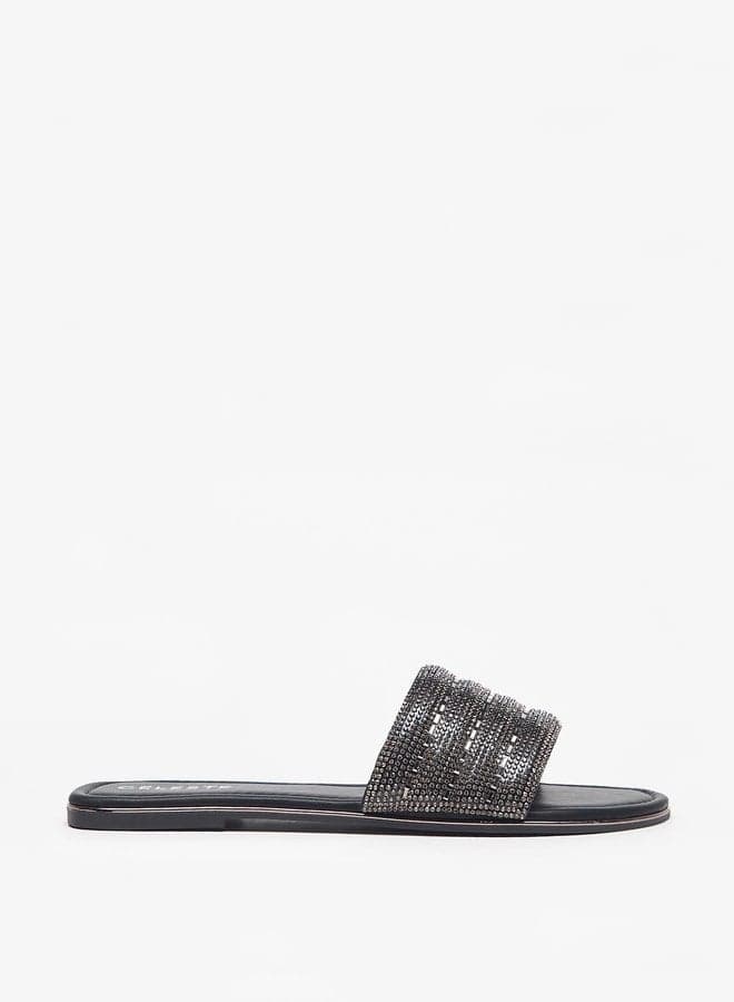LS12749 05Black Elegant Embellished Women's Slides - Image 1