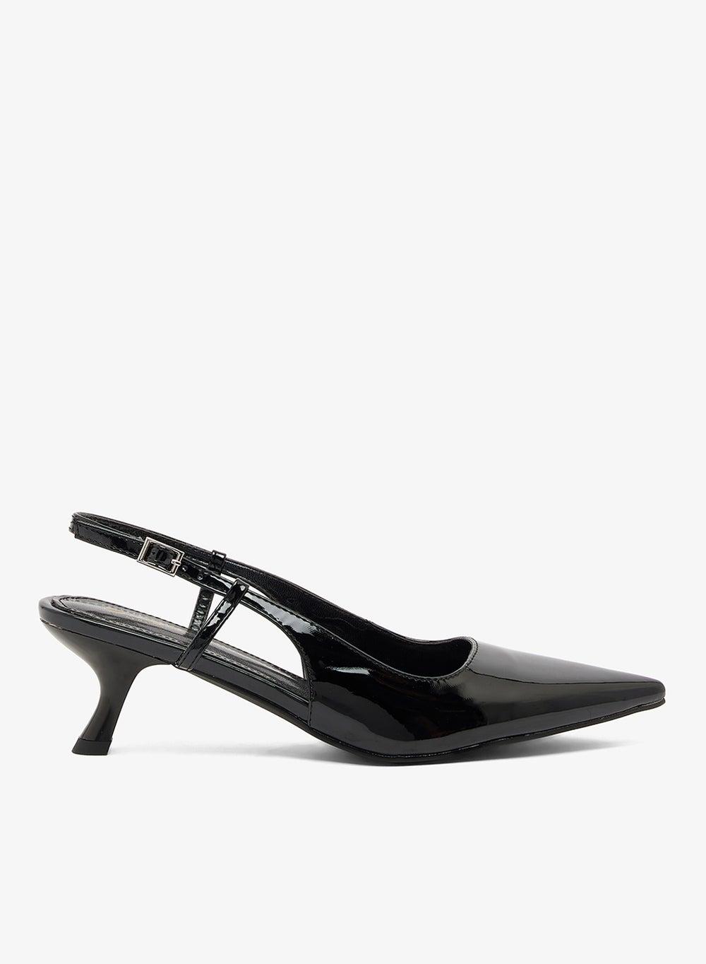 Reysha Black Sling Back Kitten Heels - Image 1