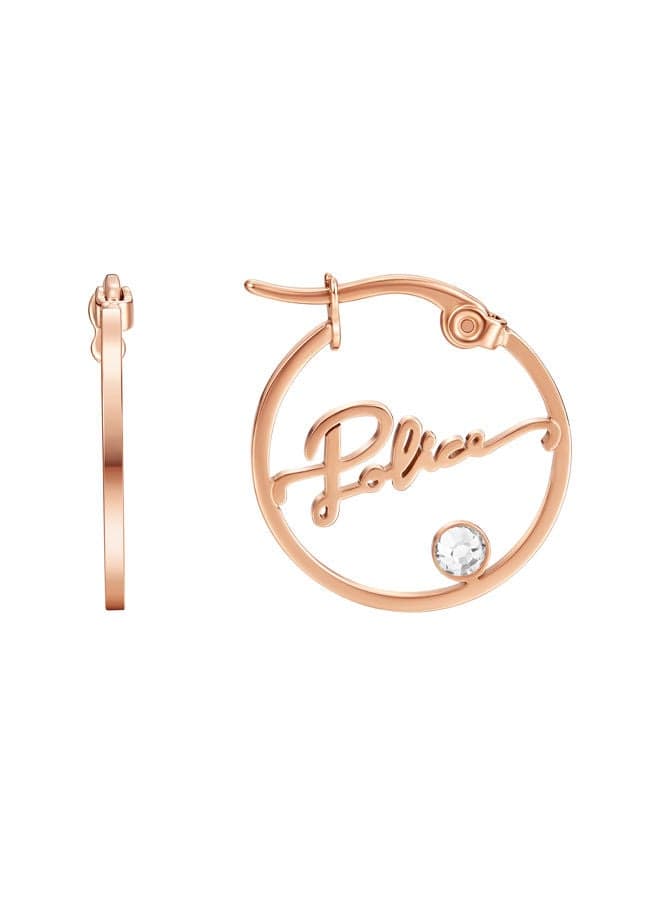 POLICE Petite Rose Gold Script Hoop Earrings for Women - Image 1