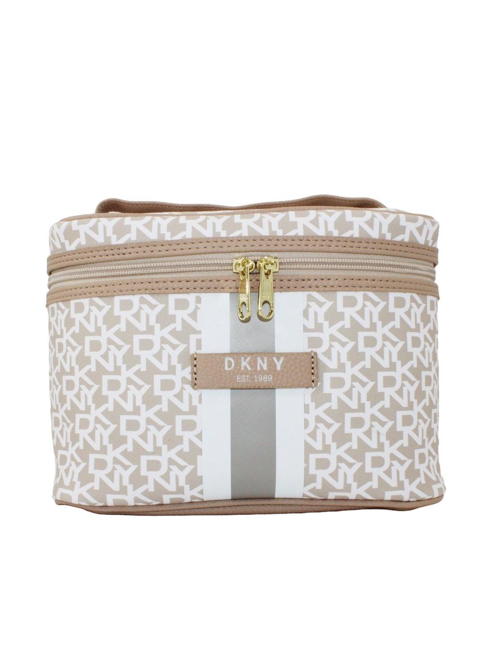 DKNY Signature Stripe Cosmetic Bag in LT Toffee/Optic White/Stone - Image 1
