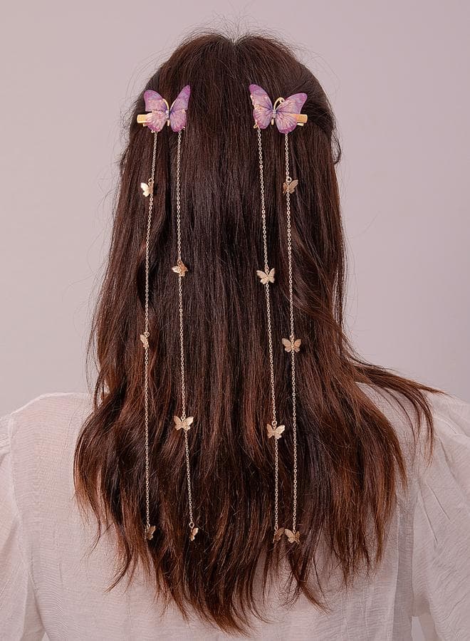 Butterfly Tassel Elegance - Dual Hair Clip Set - Image 1