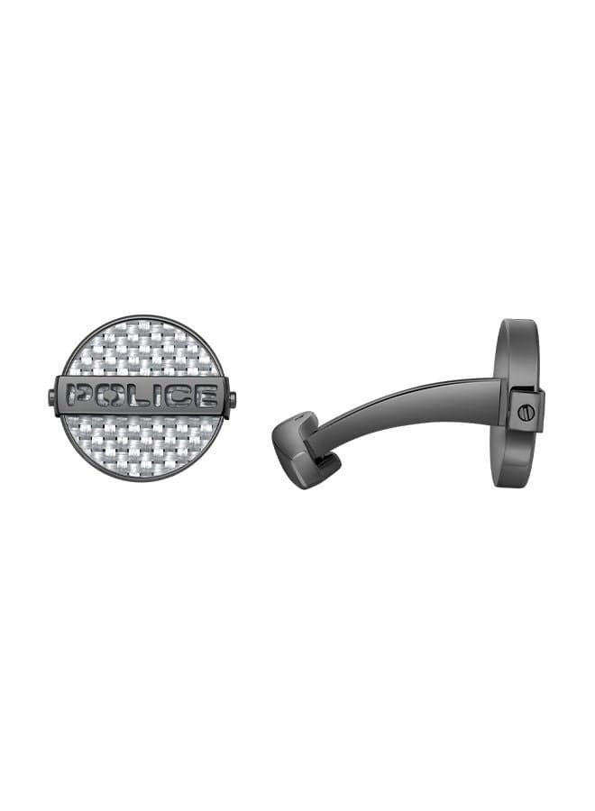 POLICE Silver Carbon Fibre Logo Cufflinks for Men - Image 1