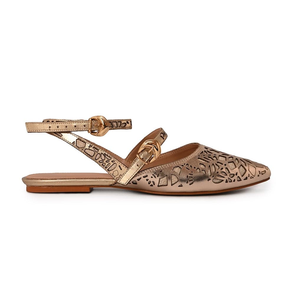 Elegant Golden Ballet Flats Meticulously Laser-Cut - Image 1