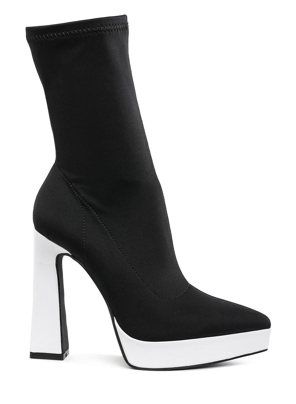 Sh5254 Black White Minimalist Platform Sock Boots - Image 1