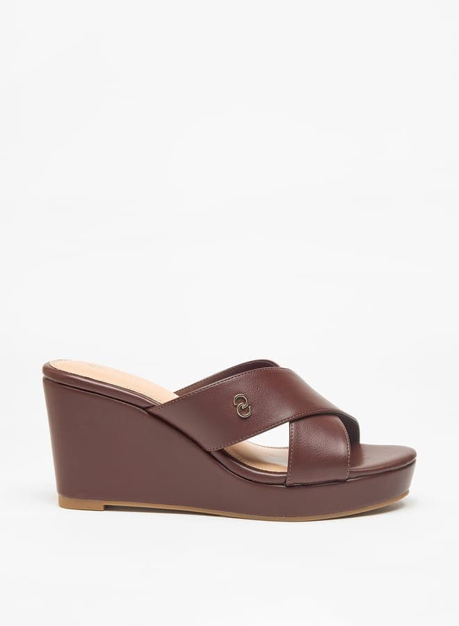 Elegant Brown Cross Strap Wedge Sandals for Women - Image 1