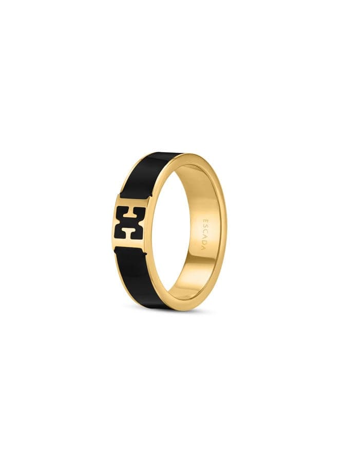 ESCADA Scarlett Gold-Plated Logo Ring with Black Enamel - Image 1