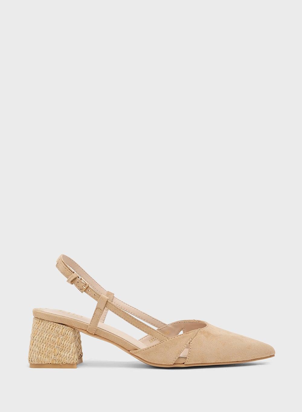 Elegant Nude Suede Slingback Pumps with Raffia Heel - Image 1