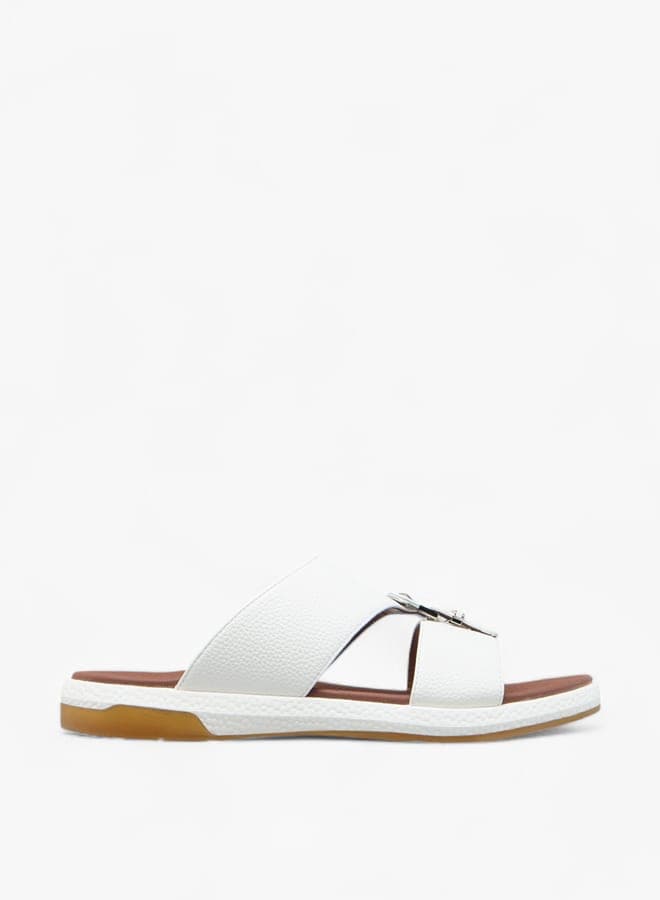 Lsk2403057White Men's Elegant White Arabian Slip-On Sandals - Image 1