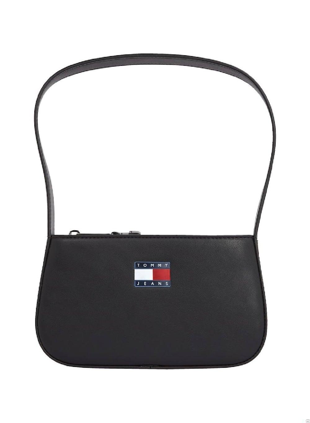 TOMMY JEANS Essential Black Faux Leather Shoulder Bag - Image 1